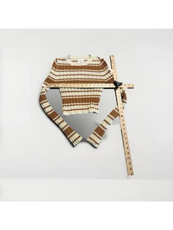 Billabong Cropped Sweater Women's Small Clare Long Sleeve Striped Brown (A14) - Picture 2 of 6